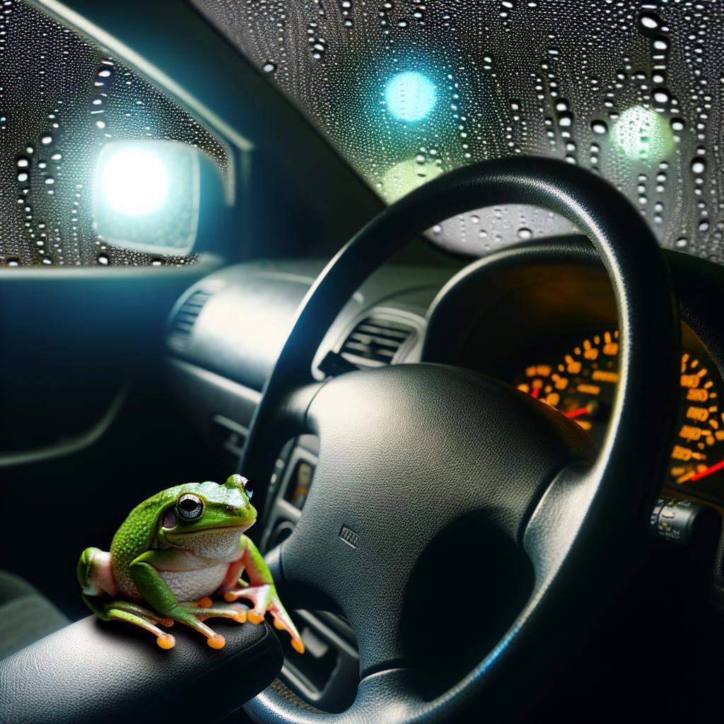 a frog inside a car